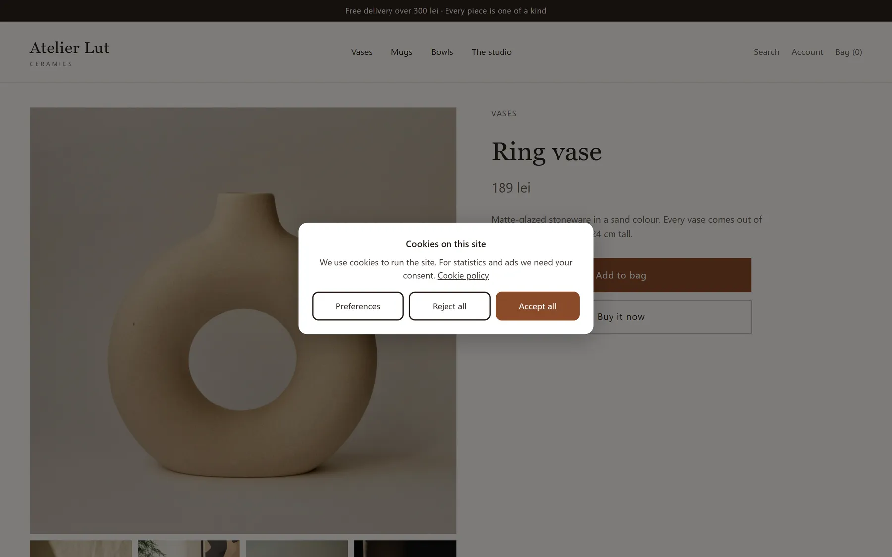 A product page with the Consentia banner displayed.