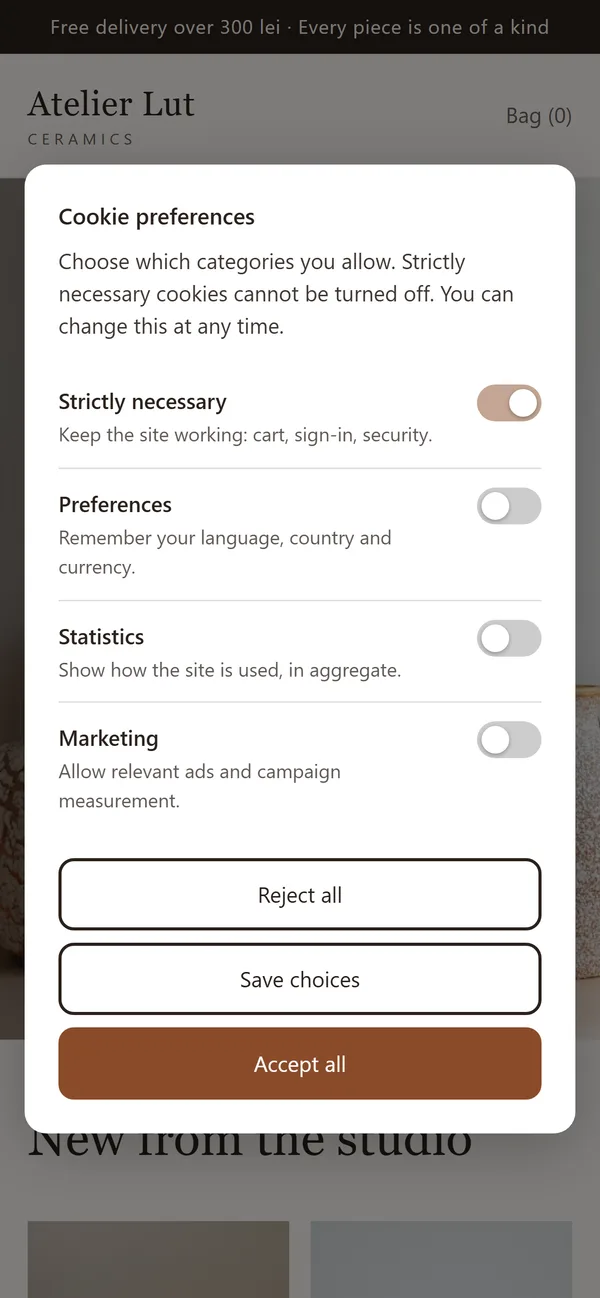 The preferences window on a phone.