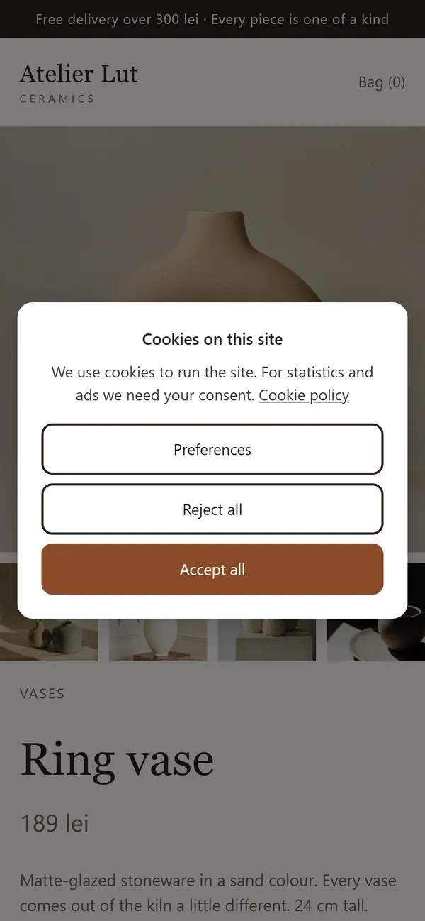 The same product page on a phone.